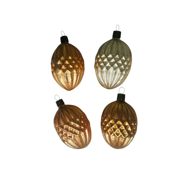 Vintage Blown Glass Glitter Christmas Ornaments Czech Lot of 4 - Picture 2 of 13